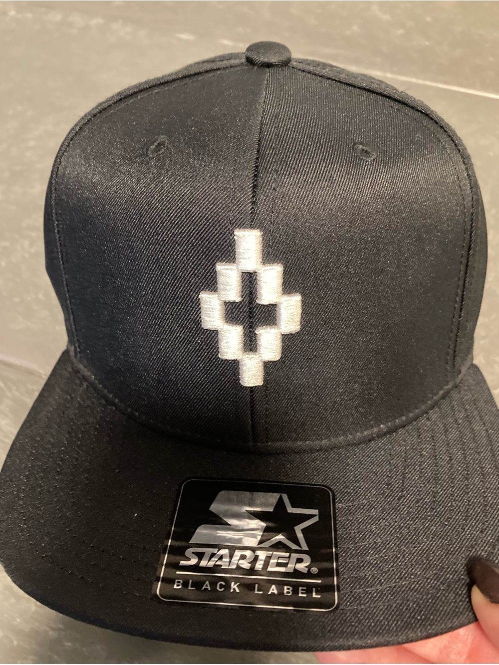 Marcelo Burlon County of Milan Black Snapback Hat with White Cross Logo
